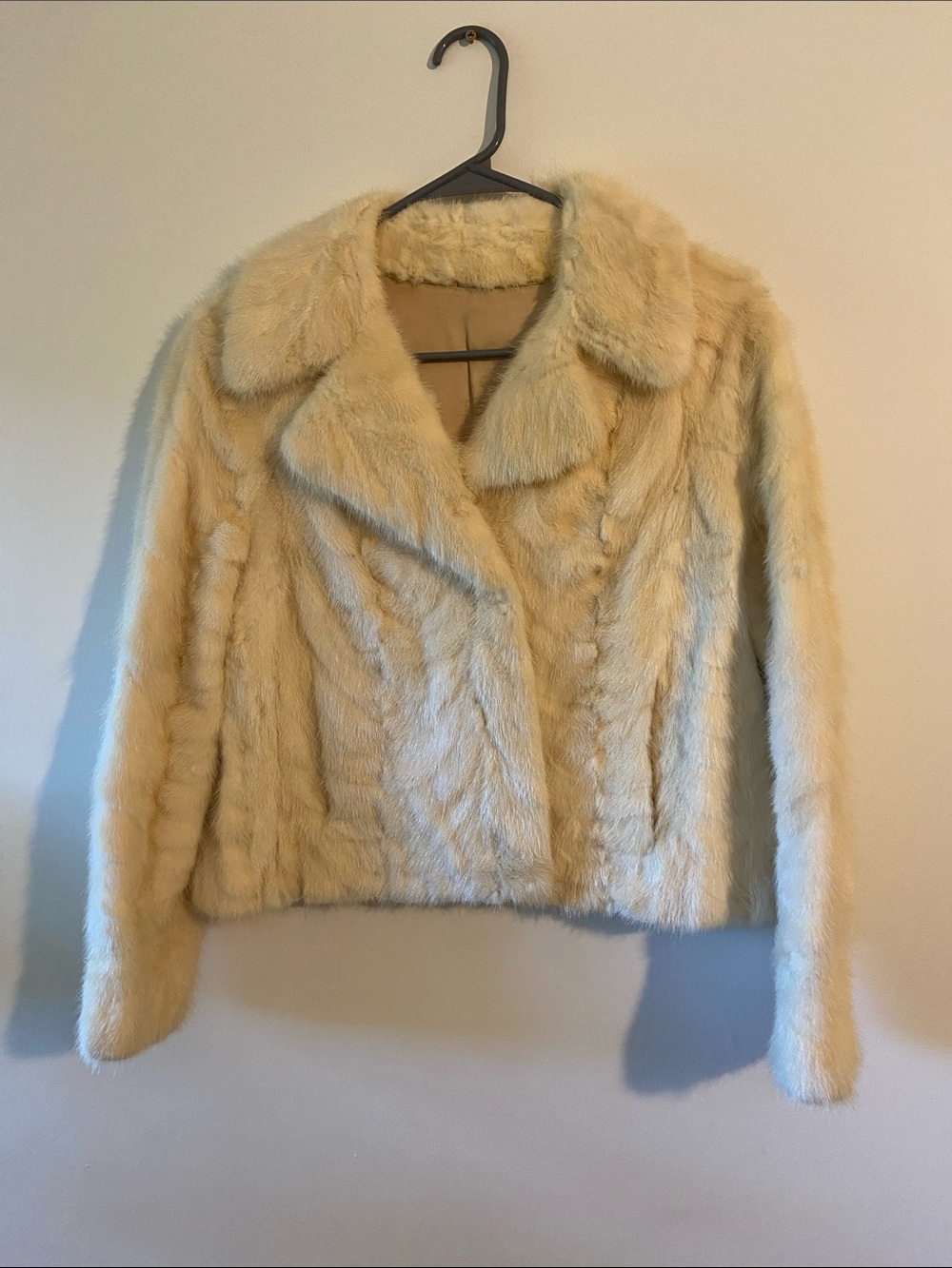 Vintage Cream Faux Fur Bomber Jacket